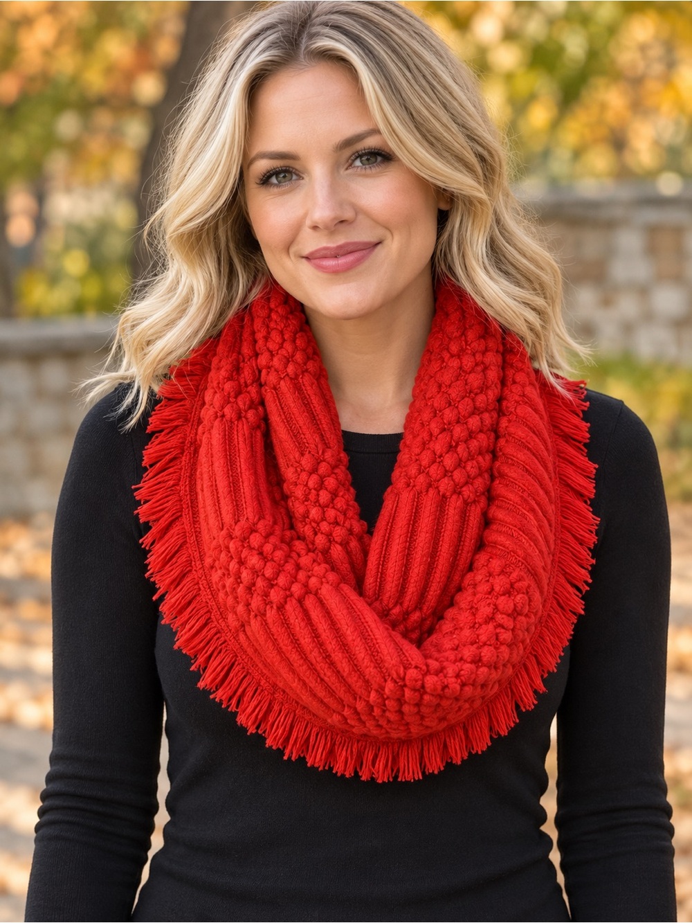 Dillard’s Red Textured Fringe Infinity Scarf 100% Acrylic One Size